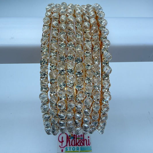Champagne Crystal Beaded Bangles – Gold Finish Designer Party Wear Bangle Set
