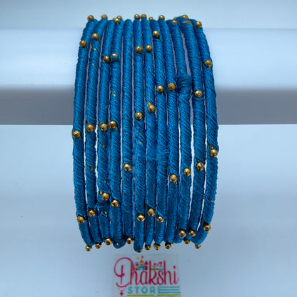Silk Thread Side Bangles with Gold Beads – Traditional Multi Color Bangle Set