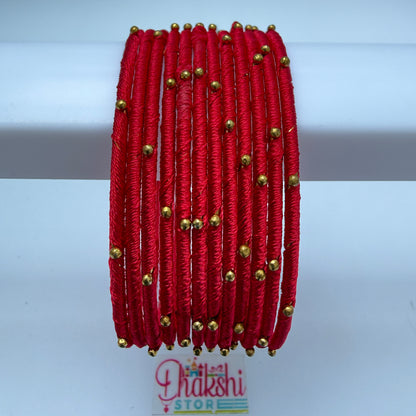 Silk Thread Side Bangles with Gold Beads – Traditional Multi Color Bangle Set