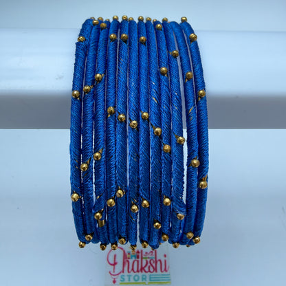 Silk Thread Side Bangles with Gold Beads – Traditional Multi Color Bangle Set