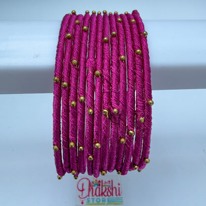 Silk Thread Side Bangles with Gold Beads – Traditional Multi Color Bangle Set