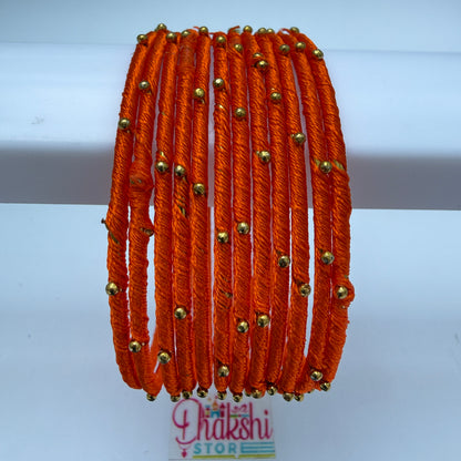 Silk Thread Side Bangles with Gold Beads – Traditional Multi Color Bangle Set
