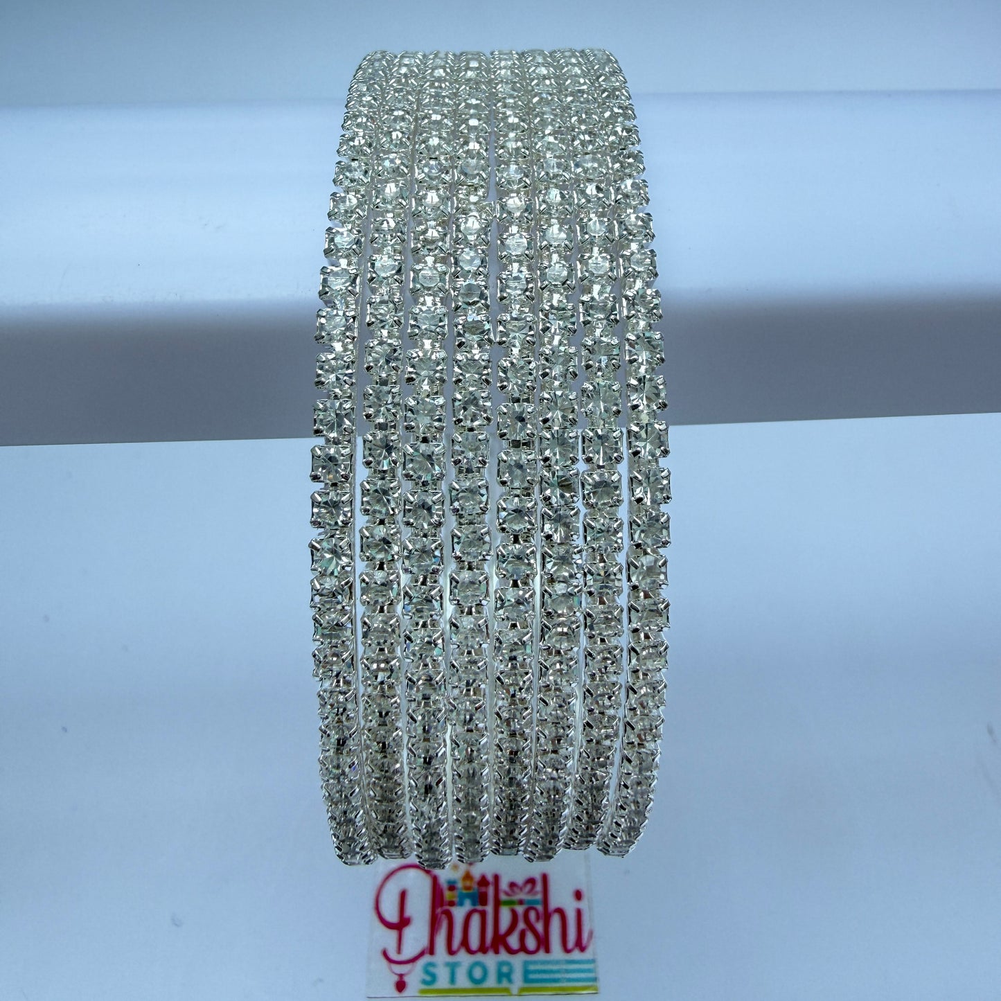 Premium Crystal Stone Party Wear Bangle Set – Gold & Silver Finish