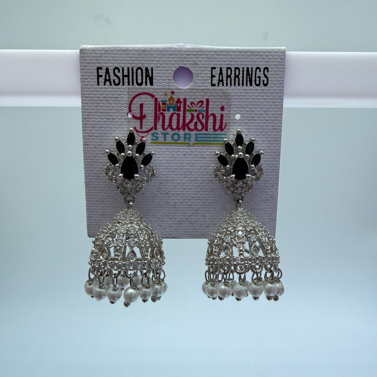 Black Stone Jhumka Earrings with Pearl Drops – Traditional Party Wear