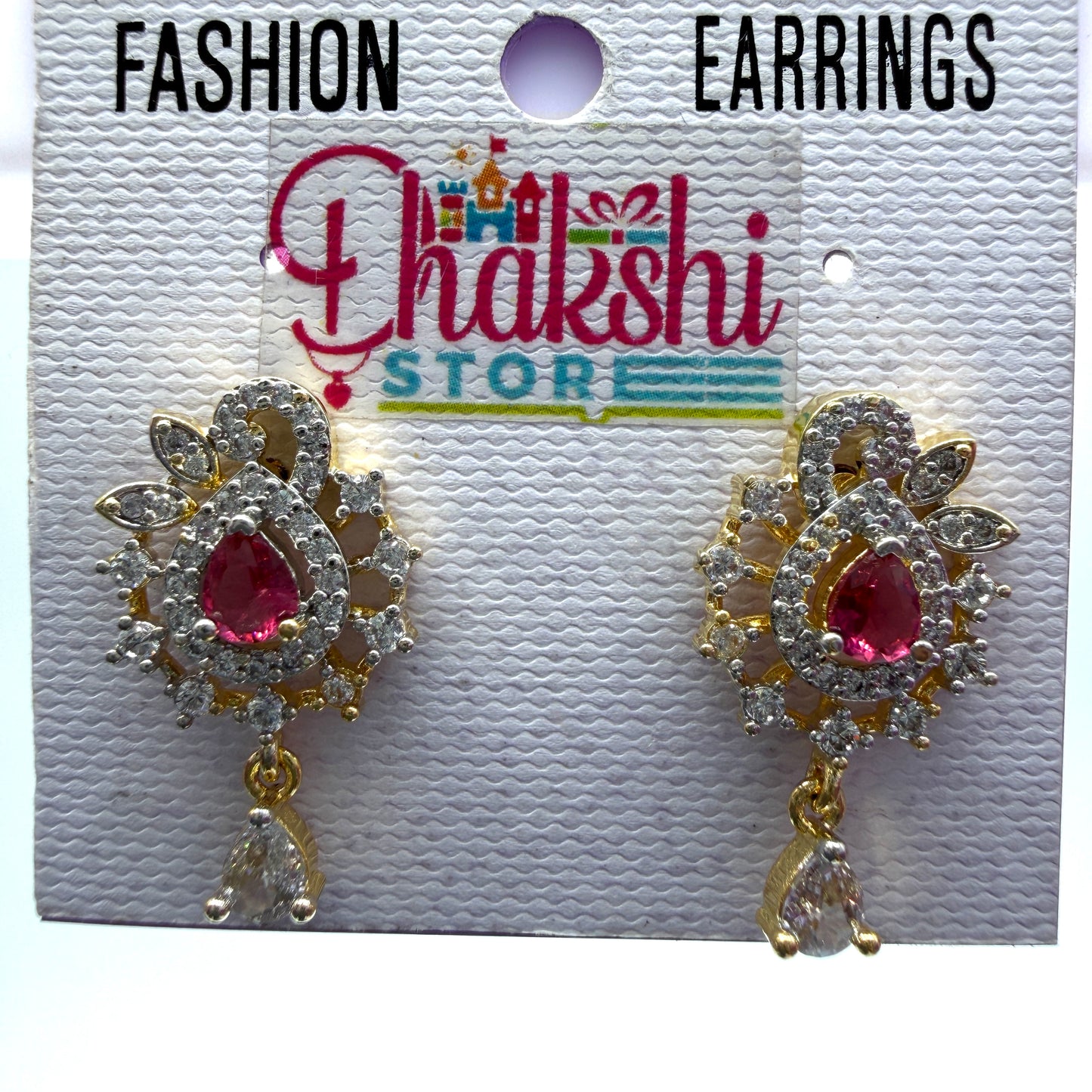 Ruby Crystal Designer Drop Earrings – Gold Finish Party Wear