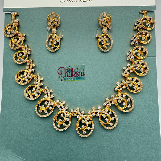 Floral Crystal Designer Necklace Set – Gold Finish Party Wear Jewellery
