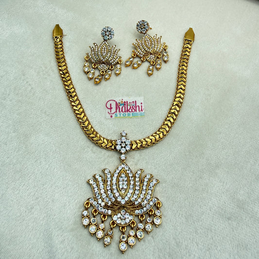 Lotus Pendant Designer Necklace Set – Gold Finish Crystal Jewellery