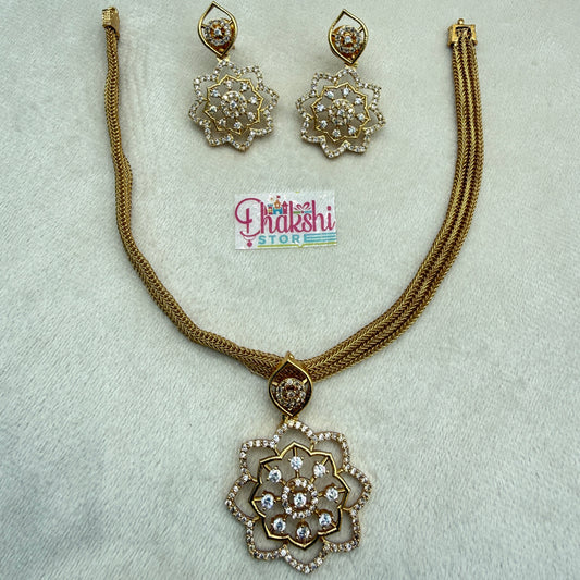 Floral Crystal Pendant Necklace Set – Gold Finish Designer Jewellery