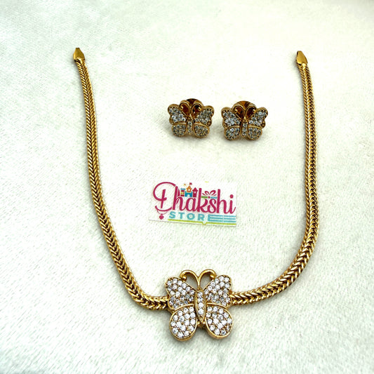 Butterfly Crystal Pendant Necklace Set – Gold Finish Designer Jewellery