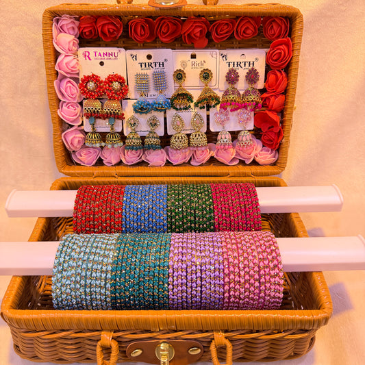 💎 Royal Stone Work Heart Cutting Glass Bangle & Jhumka Combo Box