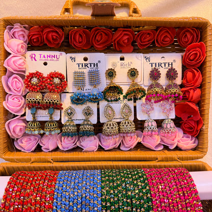 💎 Royal Stone Work Heart Cutting Glass Bangle & Jhumka Combo Box