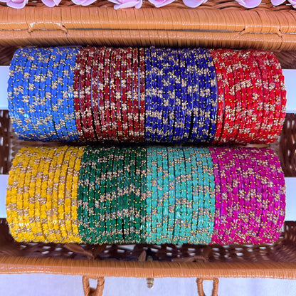 Heart Drop Glass Bangle with Matching Jiumka Combo Set (8 Colors Premium Box)