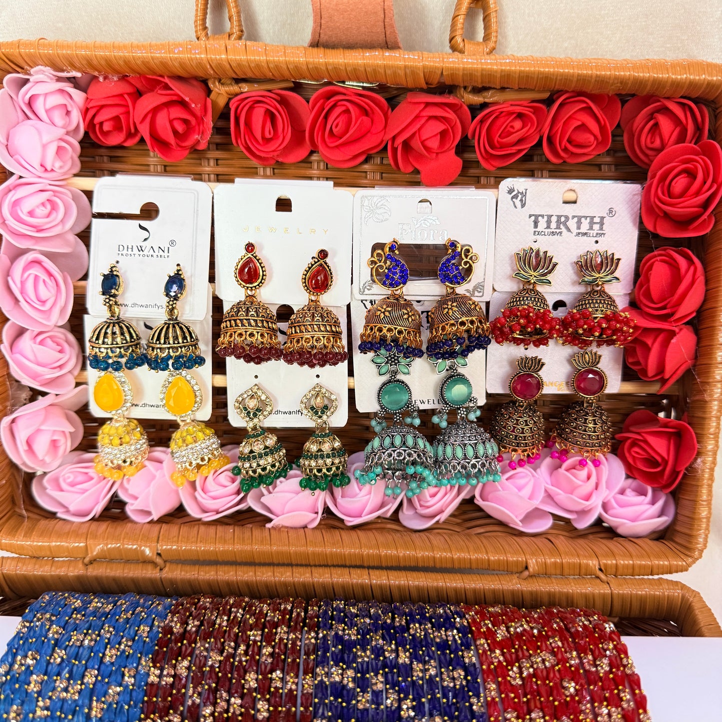 Heart Drop Glass Bangle with Matching Jiumka Combo Set (8 Colors Premium Box)