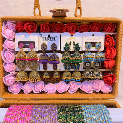 Premium Tulir Glass Bangle Combo with Designer Jhumka set of 8