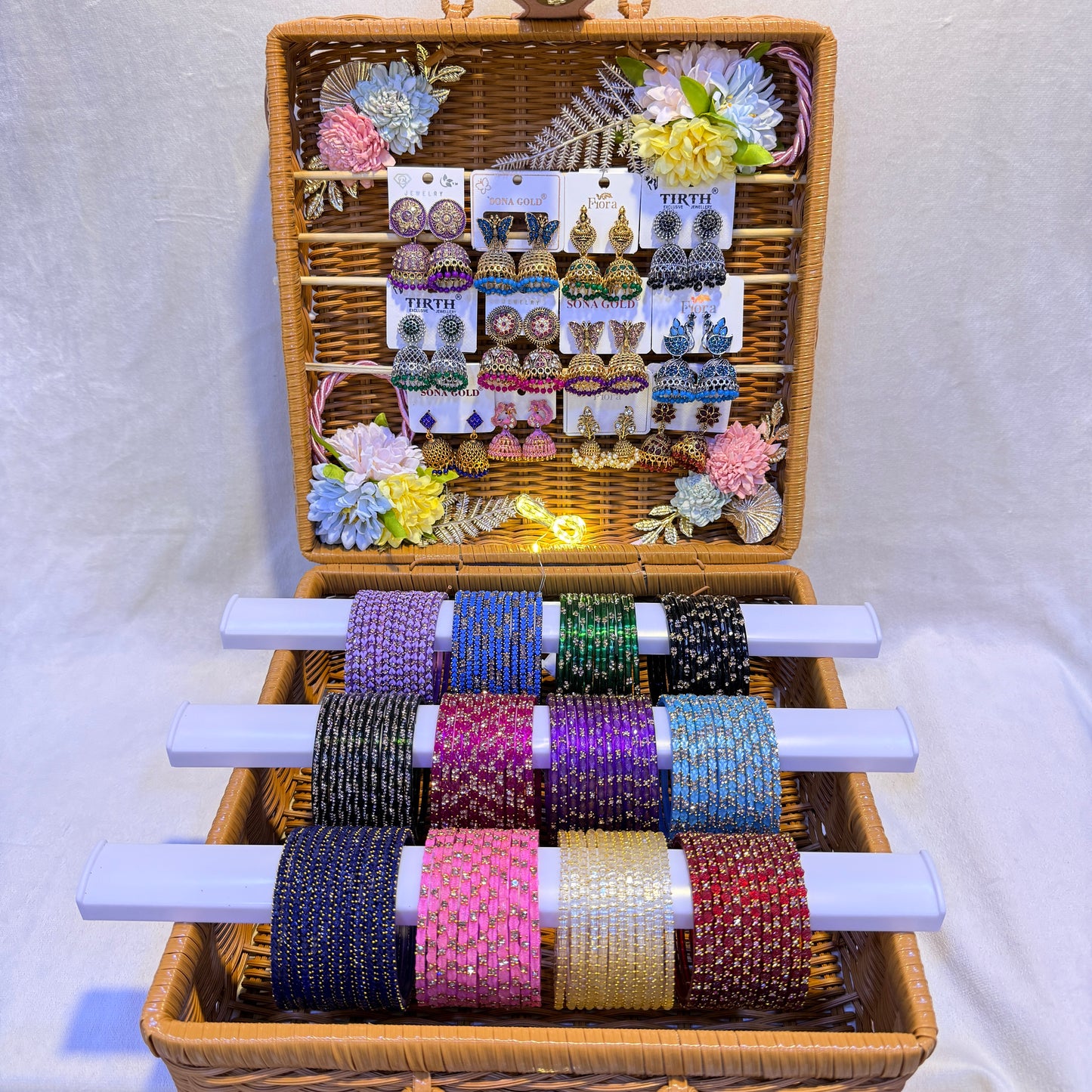 Trending Premium Glass Bangles with Matching Earrings Combo Box (12 Dozen Set)