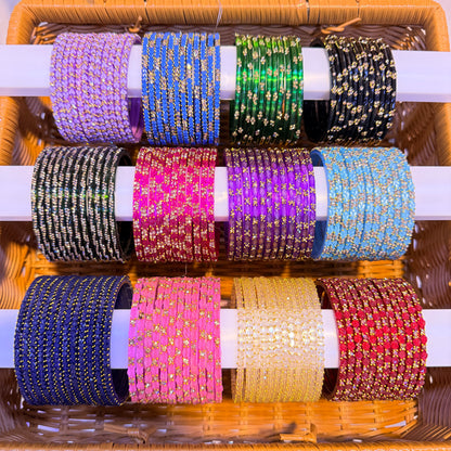 Trending Premium Glass Bangles with Matching Earrings Combo Box (12 Dozen Set)
