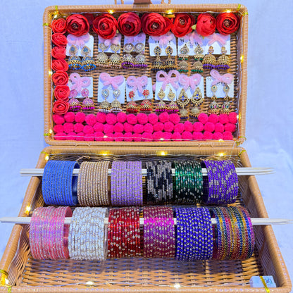 Premium Designer Glass Bangles with Matching Jhumka Earrings Combo Box (12 Dozen | Bridal Collection)