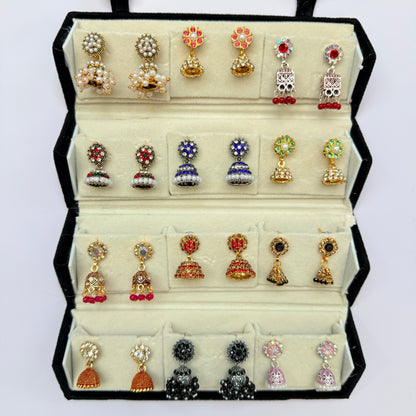 Premium Traditional Jhumka Earrings Combo Box – 12 Pairs Ethnic Stone & Pearl Collection