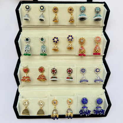 Premium Traditional Jhumka Earrings Combo Box – 12 Pairs Ethnic Stone & Pearl Collection