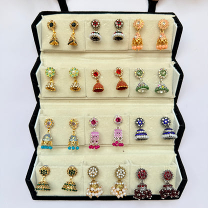 Premium Traditional Jhumka Earrings Combo Box – 12 Pairs Ethnic Stone & Pearl Collection