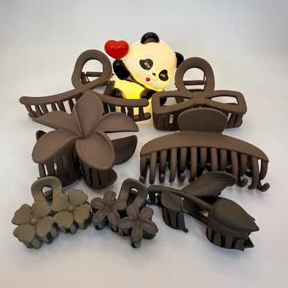 Matte Finish Hair Clutch Combo Set with Heart Panda Light (7–8 pcs Gift Set)