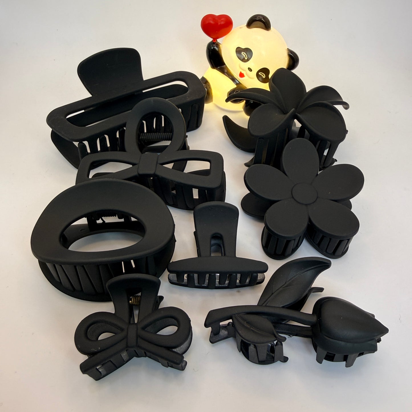 Matte Finish Hair Clutch Combo Set with Heart Panda Light (7–8 pcs Gift Set)