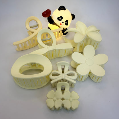 Matte Finish Hair Clutch Combo Set with Heart Panda Light (7–8 pcs Gift Set)