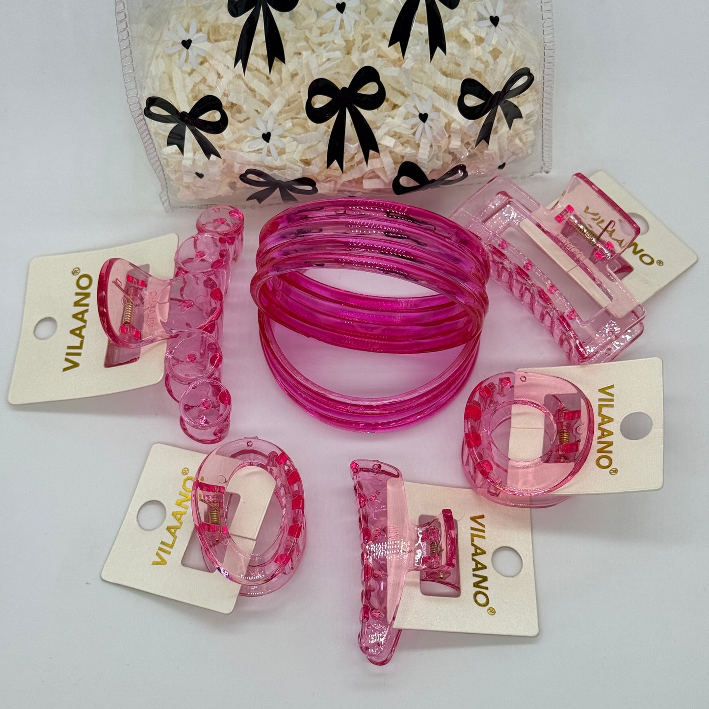 Premium Jelly Combo Set with Transparent Printed Gift Bag | 6mm Glass Bangles (8pcs) + 5 Designer Clutches