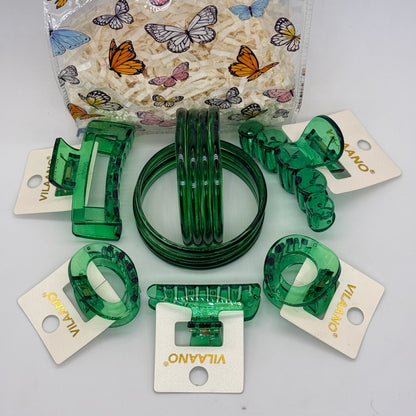 Premium Jelly Combo Set with Transparent Printed Gift Bag | 6mm Glass Bangles (8pcs) + 5 Designer Clutches