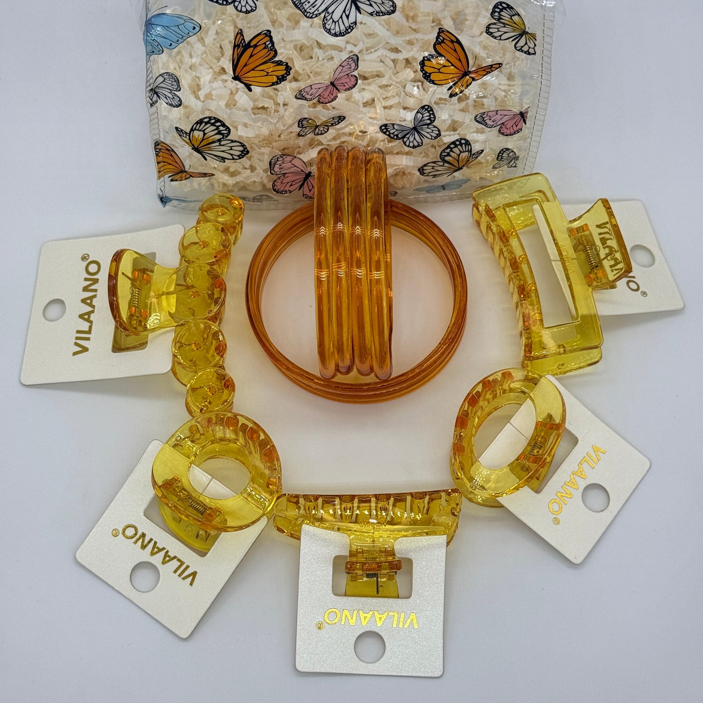 Premium Jelly Combo Set with Transparent Printed Gift Bag | 6mm Glass Bangles (8pcs) + 5 Designer Clutches