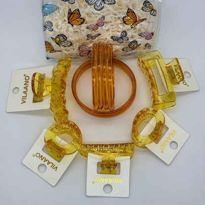 Premium Jelly Combo Set with Transparent Printed Gift Bag | 6mm Glass Bangles (8pcs) + 5 Designer Clutches