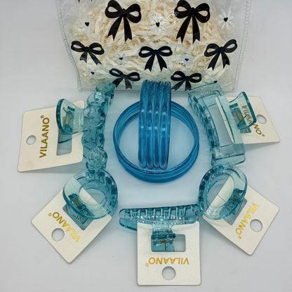 Premium Jelly Combo Set with Transparent Printed Gift Bag | 6mm Glass Bangles (8pcs) + 5 Designer Clutches