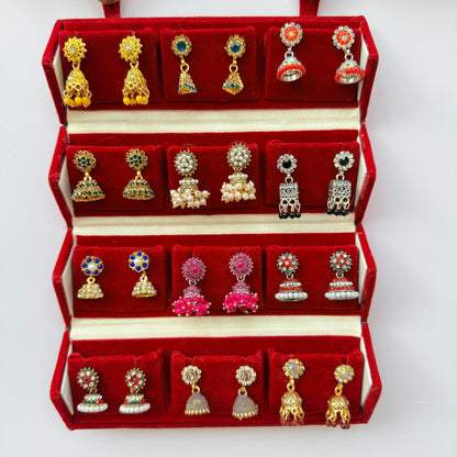 Premium Traditional Jhumka Earrings Combo Box – 12 Pairs Ethnic Stone & Pearl Collection