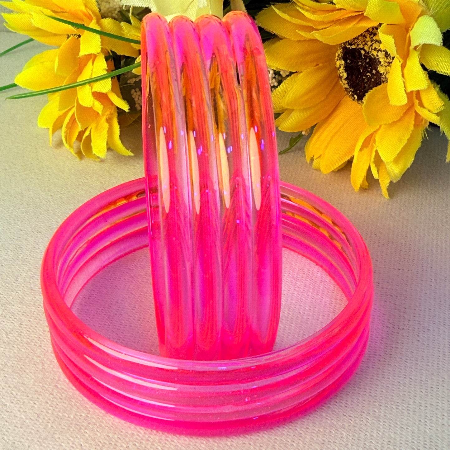 6mm Jelly Glass Bangles – Multicolor Transparent Set (8 Pieces) | Permanent Color Finish