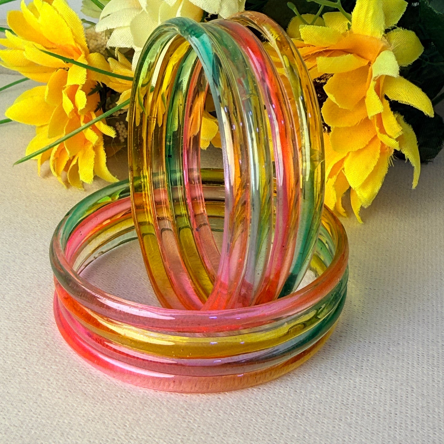 6mm Jelly Glass Bangles – Multicolor Transparent Set (8 Pieces) | Permanent Color Finish