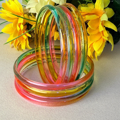 6mm Jelly Glass Bangles – Multicolor Transparent Set (8 Pieces) | Permanent Color Finish