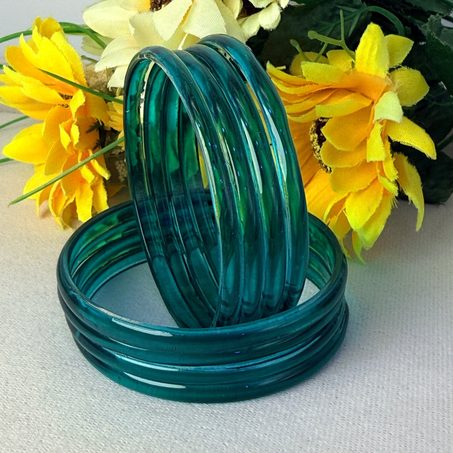 6mm Jelly Glass Bangles – Multicolor Transparent Set (8 Pieces) | Permanent Color Finish