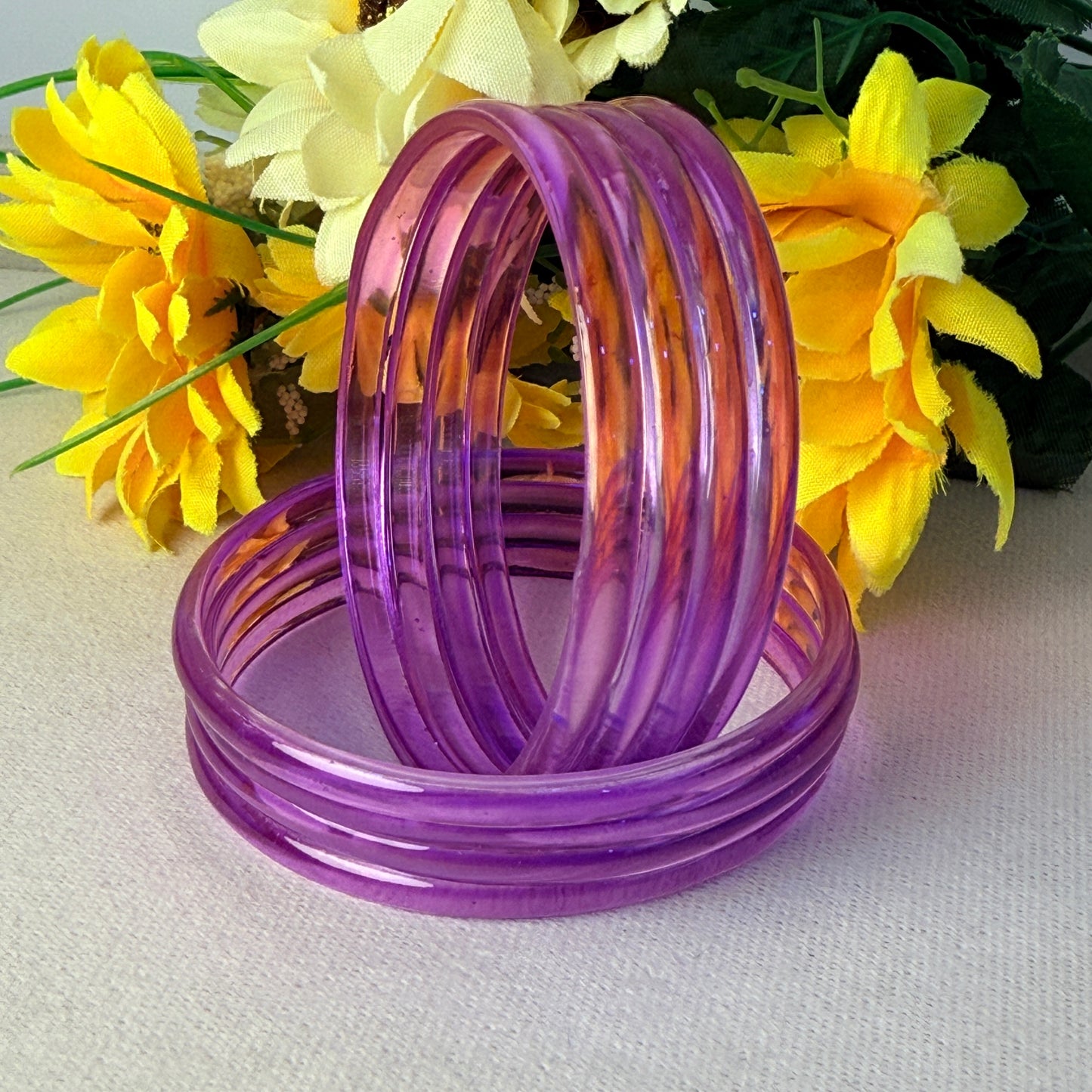6mm Jelly Glass Bangles – Multicolor Transparent Set (8 Pieces) | Permanent Color Finish
