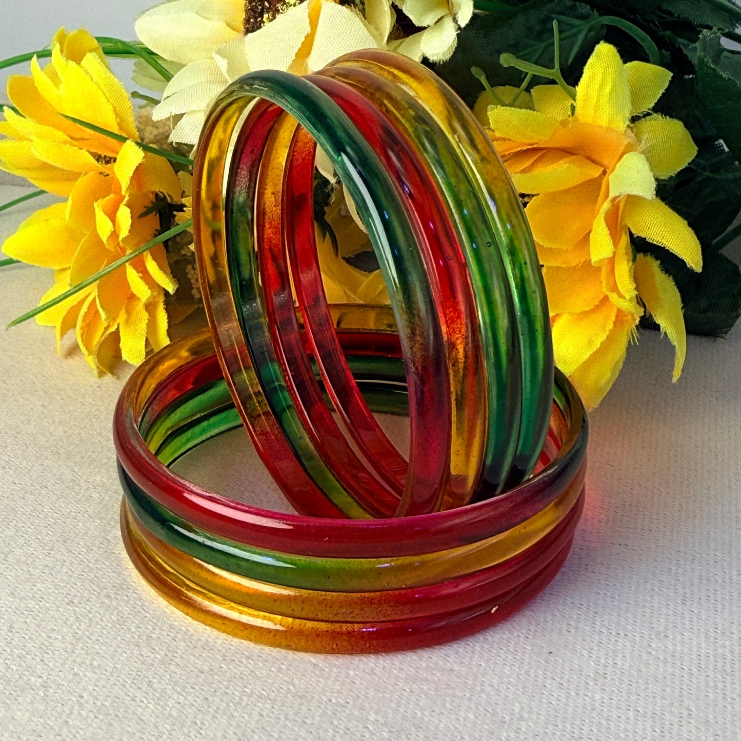 6mm Jelly Glass Bangles – Multicolor Transparent Set (8 Pieces) | Permanent Color Finish