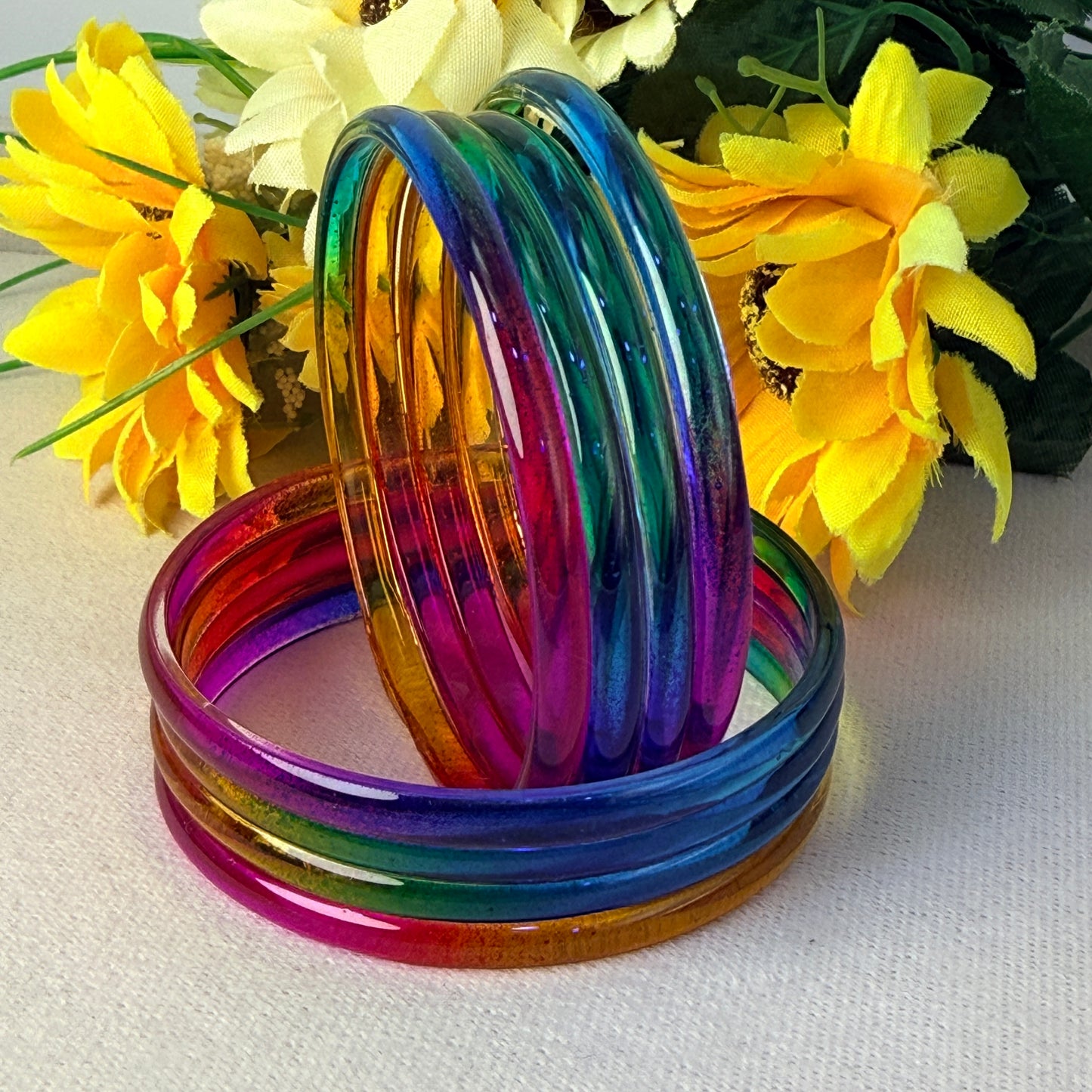 6mm Jelly Glass Bangles – Multicolor Transparent Set (8 Pieces) | Permanent Color Finish