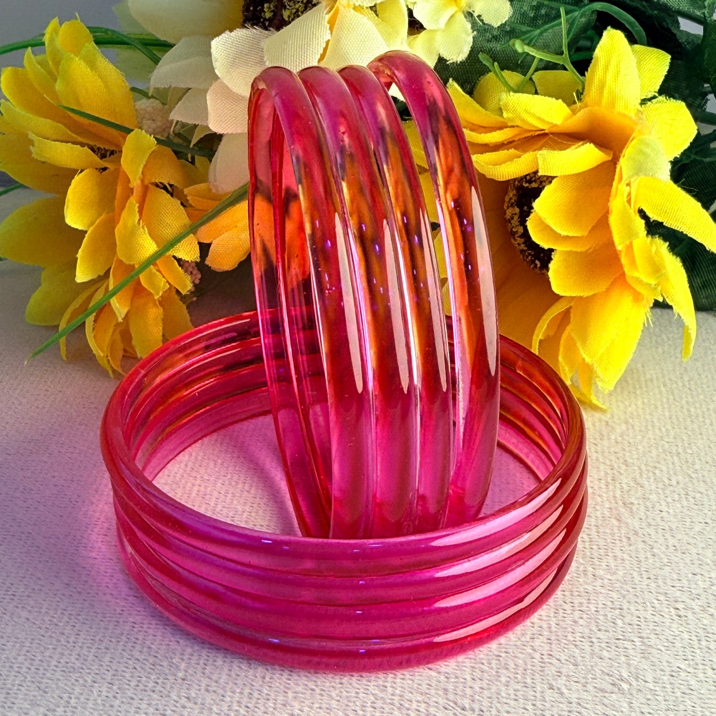6mm Jelly Glass Bangles – Multicolor Transparent Set (8 Pieces) | Permanent Color Finish